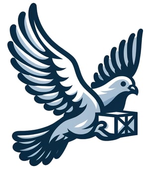 DALL·E 2023-12-15 19.29.48 - Create a high-resolution logo featuring a stylized carrier pigeon in mid-flight, holding a small package in its beak. The pigeon is detailed and reali-1