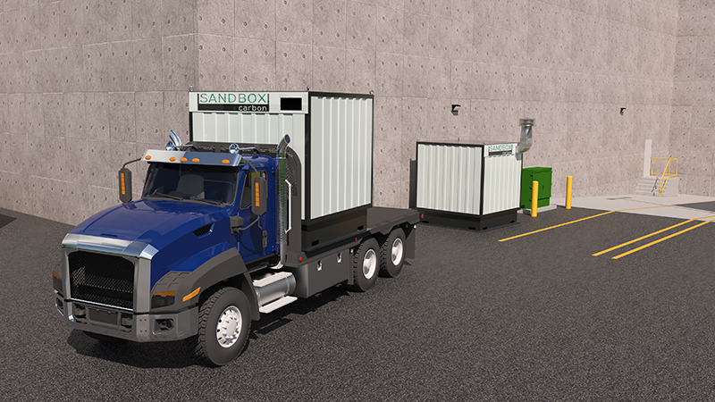 Sandbox Enviro service truck delivering and swapping modular equipment.